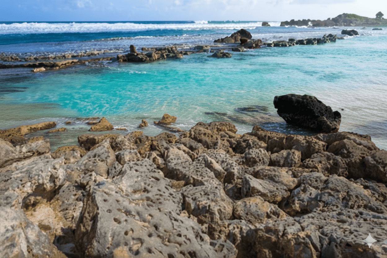 best Public beach to swim in Cozumel – Jet Ski Cozumel A photo of rocks and the blue ocean water in Chen Rio the best Public beach to swim in cozumel