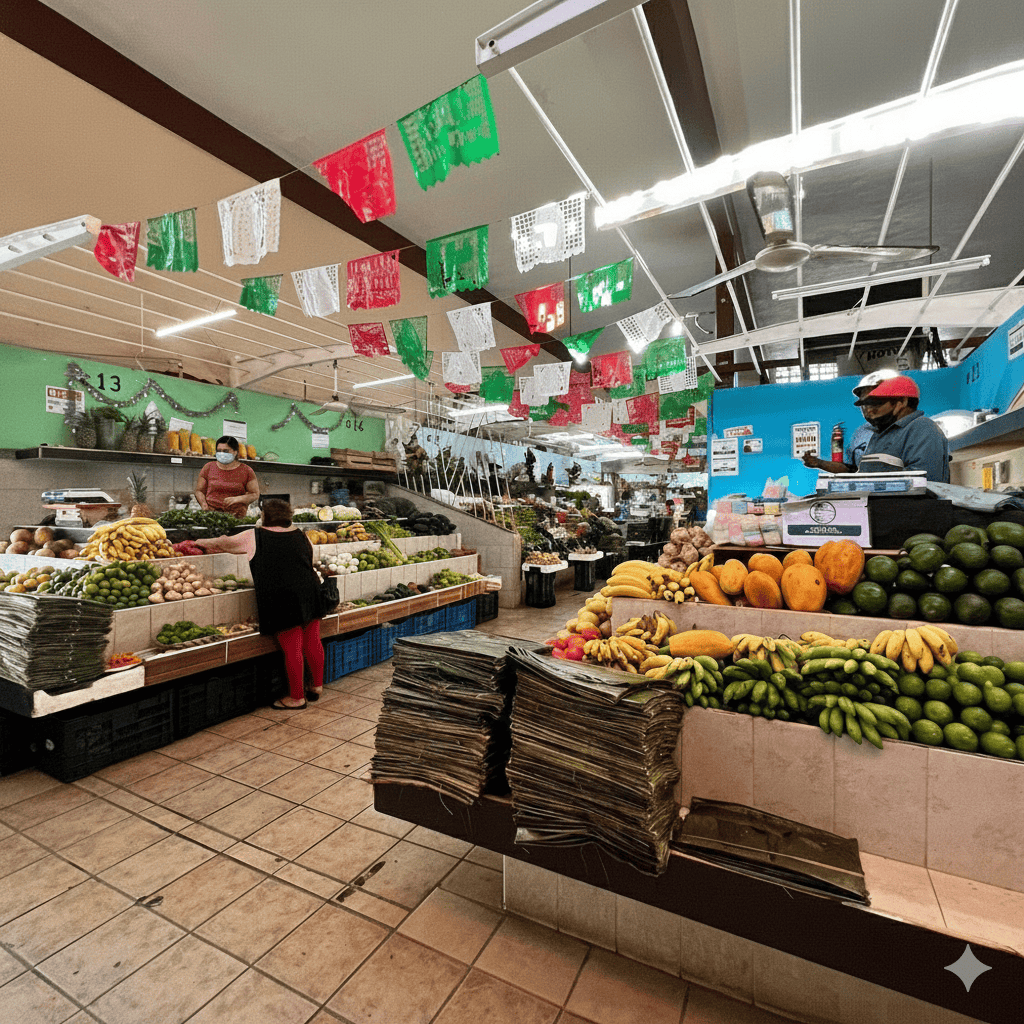 A woman shopping in the fruit mercado market in cozmel