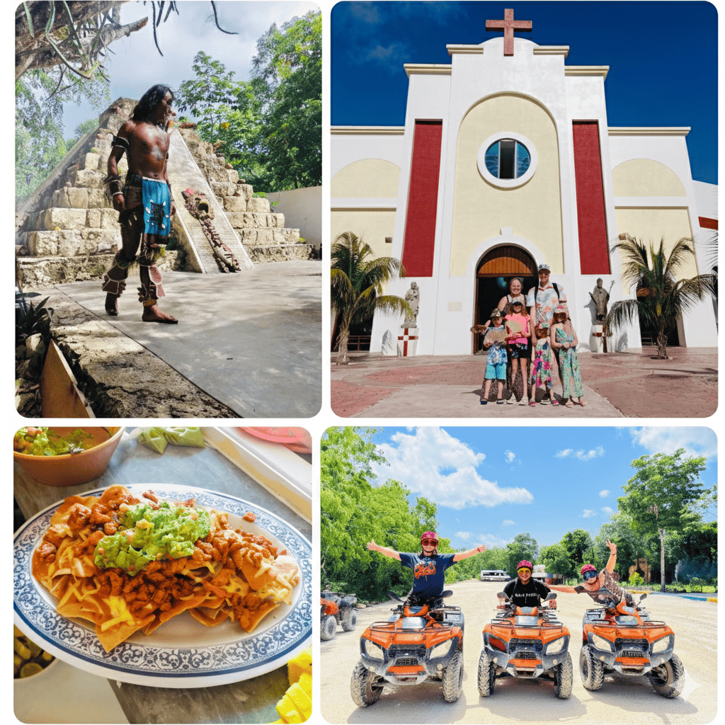 Photo showing a collage of 4 for photos during a private cozumel tour