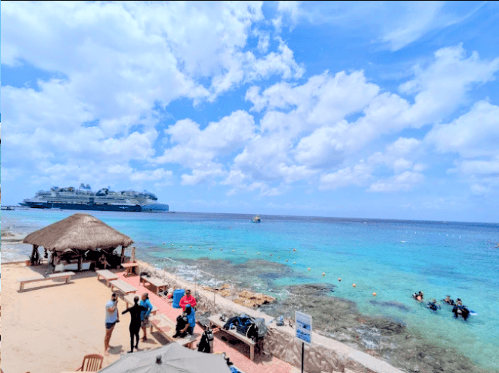 High angle of people at sunset beach on cozumel