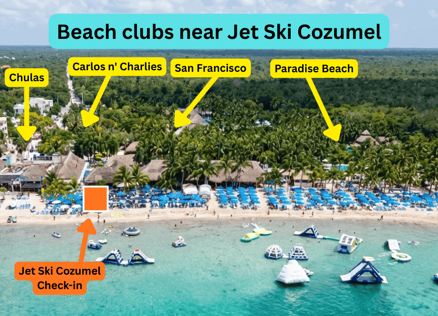 Paradise beach Cozumel Parasailing from view from the sky showing paradise beach during a Parasail tour