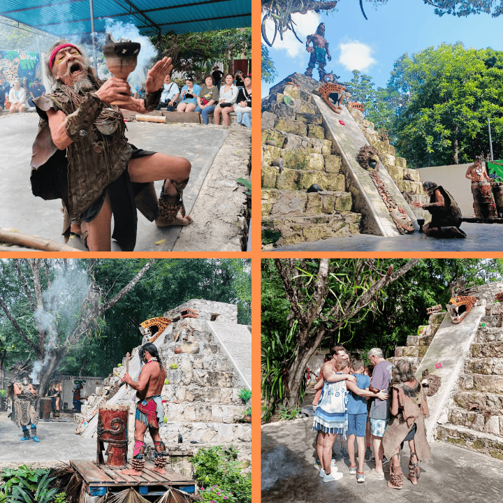 A phot collage showing the fun things to do in cozumel Mayan experience