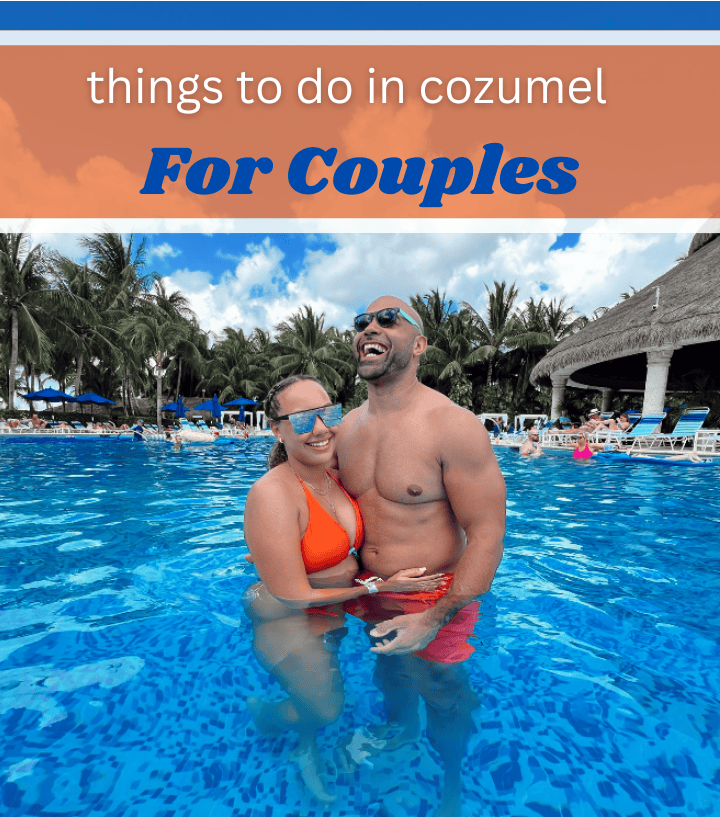 top-things-to-do-in-cozumel-for-adults – Jet Ski Cozumel A image of a couple in a pool smiling. With the title things to do in Cozumel for adults above them.
