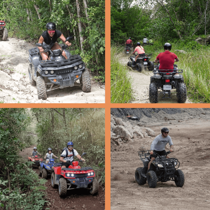 A 4 image photo collage of Cozumel atv tour being among the top things to do in Cozumel mexico