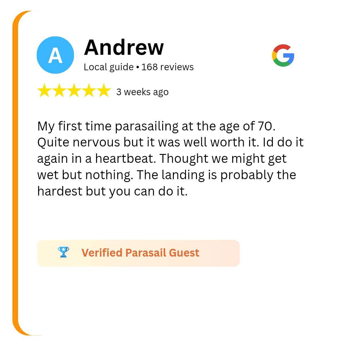 5-star customer review for parasailing in Cozumel with Jet Ski Cozumel